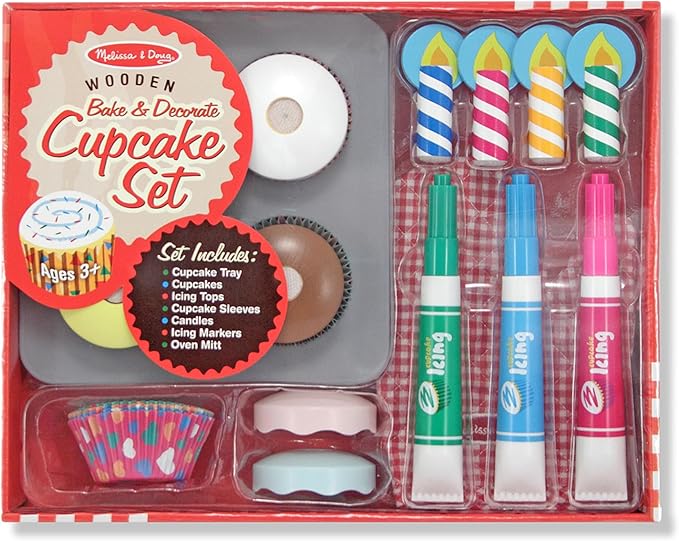 Melissa & Doug Bake and Decorate Wooden Cupcake Play Food Set - FSC Certified
