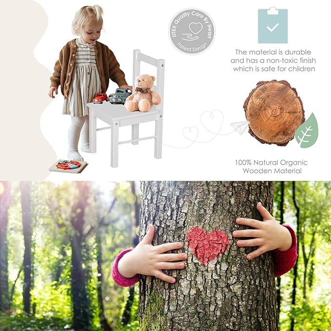 UTEX Child's Wooden Chair Pair for Play or Activity, Set of 2, White …