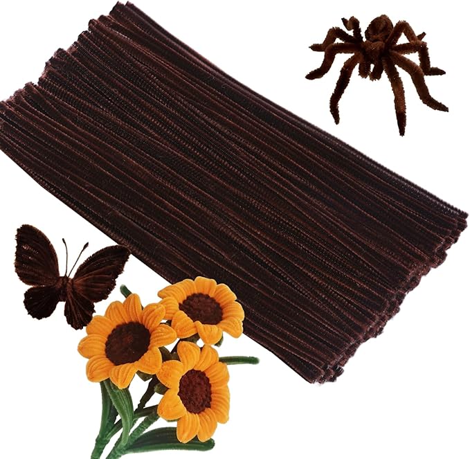 ZXIIXZ 100 Pcs Pipe Cleaners, Creative Chenille Stems Crafting Pipe Cleaners Bulk Craft Supplies for Festivals Flowers Art DIY Home Decorations/Dark Brown