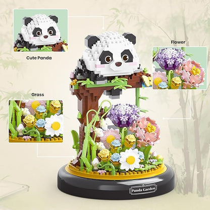 Panda Flower Bouquet Building Set for Adults, Animals Flowers Plants Decor with Dust Cover, Birthday Gift Building Toy for Boys Girls, 999 PCS Mini Building Blocks, Not Compatible with Lego