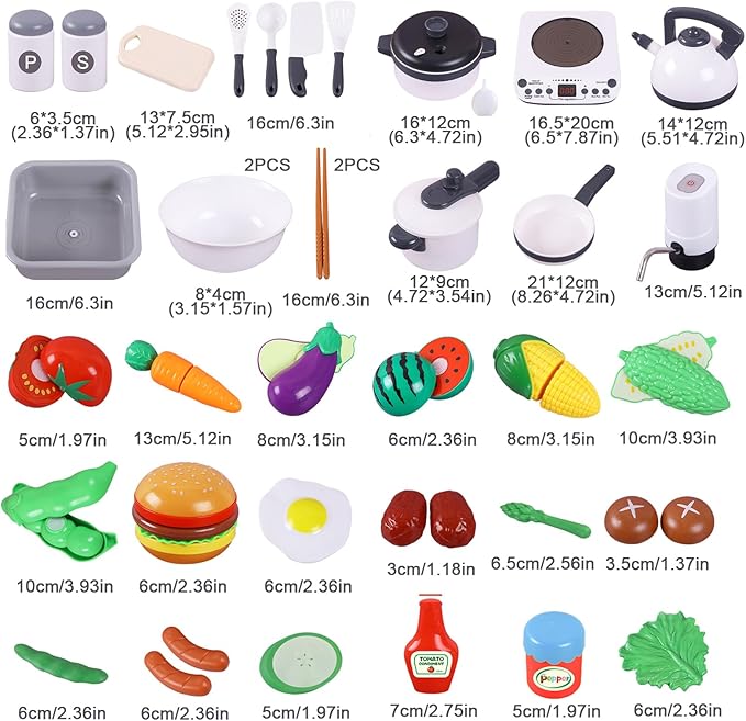 BESTATMTOY Kitchen for Kids, Wooden Kids Play Kitchen Playset Chef Pretend Play Set for Toddlers with Real Lights & Sounds, Toys Kitchen with Toy Food & Cookware Accessories