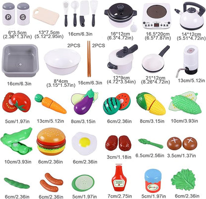 BESTATMTOY Kitchen for Kids, Wooden Kids Play Kitchen Playset Chef Pretend Play Set for Toddlers with Real Lights & Sounds, Toys Kitchen with Toy Food & Cookware Accessories