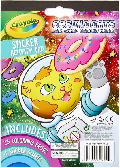 Crayola Sticker Activity & Coloring Pad, Cosmic Cats, 25 Cat Coloring Pages & 4 Sticker Sheets, Gift for Kids