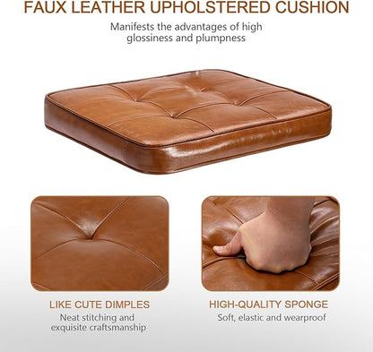 Zesthouse Modern Home Office Chair Leather Desk Chair with Natural Rattan Back, Vanity Chair for Girls Women, Upholstered Tufted Swivel Armchair, Height Adjustable Computer Task Chair