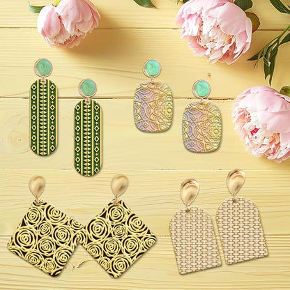 4PCS Polymer Clay Texture Sheets Set for Using with Clay Cutters, Boho Clay Texture Mats, Pottery Jewelry Making Kit DIY Creative Crafts Tools