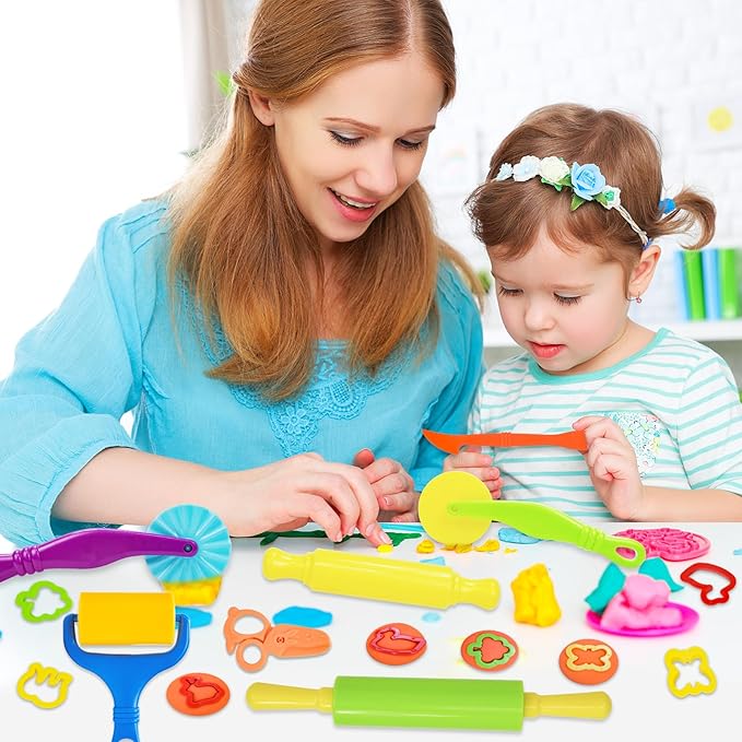 LCY WEDSHI Dough Tool Set, 22 Pcs Dough Tools Sets for Kids Ages 4-8, Dough Accessories Includes Cutters Roller, Rolling Pins, Safety Scissors, Plastic Knife, Animal Shapes Cutters