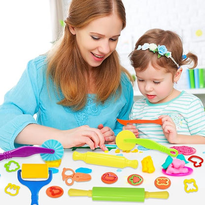 LCY WEDSHI Dough Tool Set, 22 Pcs Dough Tools Sets for Kids Ages 4-8, Dough Accessories Includes Cutters Roller, Rolling Pins, Safety Scissors, Plastic Knife, Animal Shapes Cutters