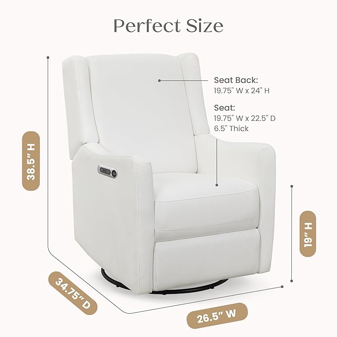 Delta Children Mercer Electronic Power Recliner and Swivel Glider with USB and Type-C Ports in LiveSmart Performance Fabric - Water Repellent & Stain Resistant, Pearl