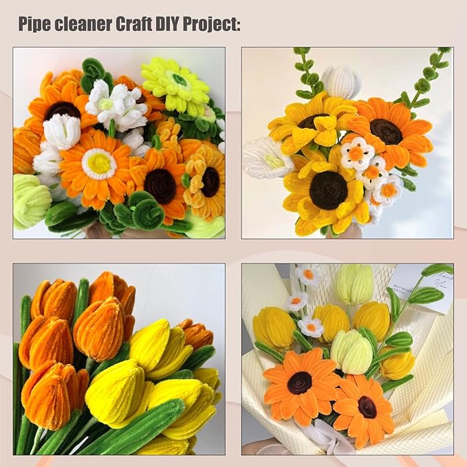 Swpohrat 600 Pcs Thick Craft Pipe Cleaners Bulk 6 Assorted Colors,12 Inch Chenille Stem Pipecleaner Kit for Craft Animals, Flowers Making,Creative DIY Decorations (Sunflower Color)