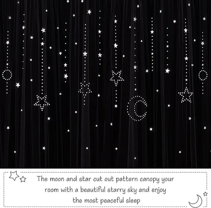 NICETOWN Star and Moon Hollow-Out Curtains for Kids Room, White Voile Overlay Princess with Blackout Curtains 2 Layer Grommet Window Drapes for Baby Bedroom/Halloween, 2 Panels (52W x 63L, Grey)