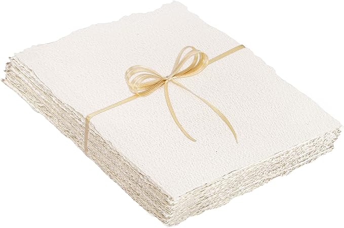 25 Sheets Watercolor Paper 8.5 x 11, 300 GSM Deckled Edge Paper Rough/Textured Handmade Paper Cotton Paper for Watercolors, Wedding Invitations, Cards, Crafts
