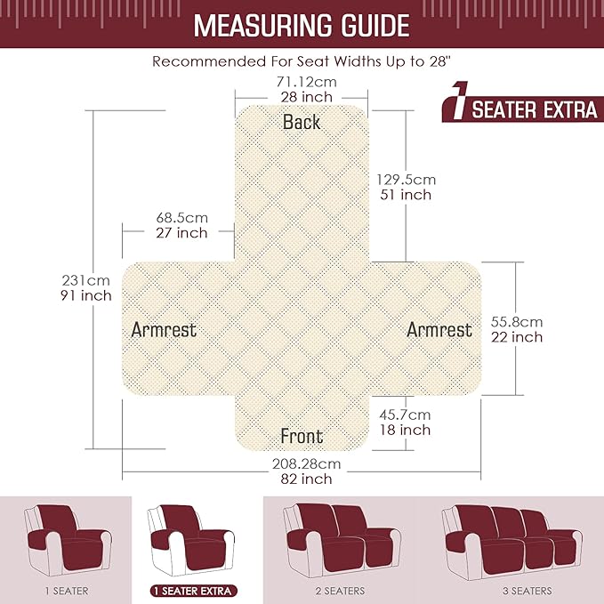 TAOCOCO Non-Slip Recliner Chair Cover Sofa Slipcover, Pet Cover for Large Recliner with Elastic Straps, Washable Chair Seat Cover Recliner Chair Furniture Protector (28'' Oversized, Wine)