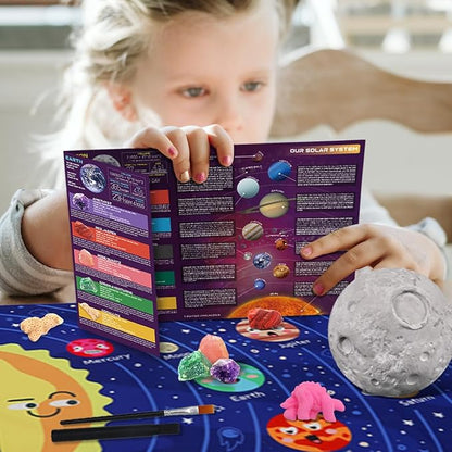 Gemstone Dig Kit, Dig up 15 Rocks & Minerals from Earth Moon Mars, Solar System Planets Geology Science Set, Space Rock Mining Toys for Kids, STEM Gift for Boys & Girls Age 6-8-12