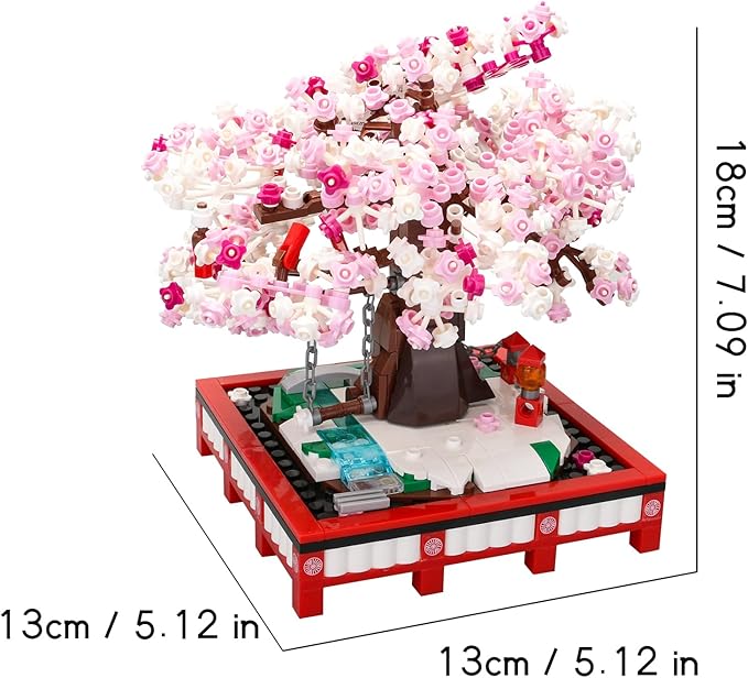 Small Bricks Cherry Blossom Tree Building Set Building Block Kit Sakura Bonsai DIY Toy Potted Plant Tree Regular Particle Simulation Flower Botanical Collection Construction Toy 648 Pcs 63001