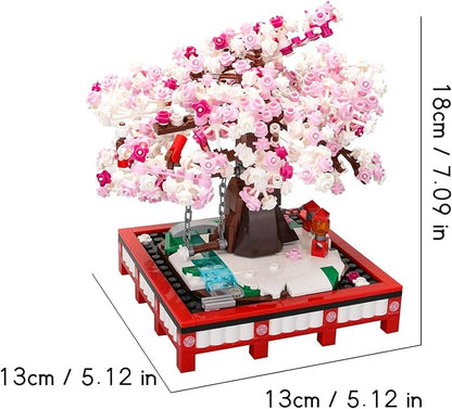 Small Bricks Cherry Blossom Tree Building Set Building Block Kit Sakura Bonsai DIY Toy Potted Plant Tree Regular Particle Simulation Flower Botanical Collection Construction Toy 648 Pcs 63001