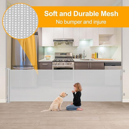 140 Inch Extra Long Baby Gate Dog Gates for The House Extra Wide Retractable Baby Gates Outdoor Extra Large Dog Gate Extra Long Baby Gates Indoor Extra Long Child Gates for Wide Openings (Light Gray)