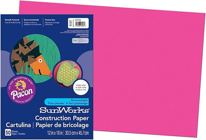 Prang (Formerly SunWorks) Construction Paper, Hot Pink, 12" x 18", 50 Sheets