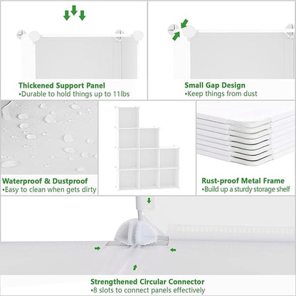 C&AHOME Cube Storage, 9-Cube Bookshelf, Plastic Closet Cabinet Organizer, DIY Stackable Bookcase, Modular Shelving Units Ideal for Home, Office, Kids Room, 36.6" L x 12.4" W x 48.4" H Milky UPCS09M