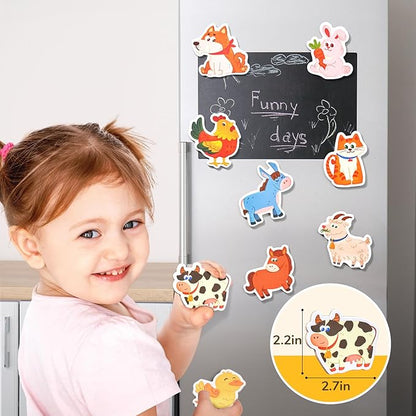 Wooden Fridge Magnets for Kids – 10 Cute Farm Animals Refrigerator Magnets for Toddlers, Large Kids Magnetic Toys, Fun Educational Learning Gifts for Toddlers 2 3 4 5 Years Old