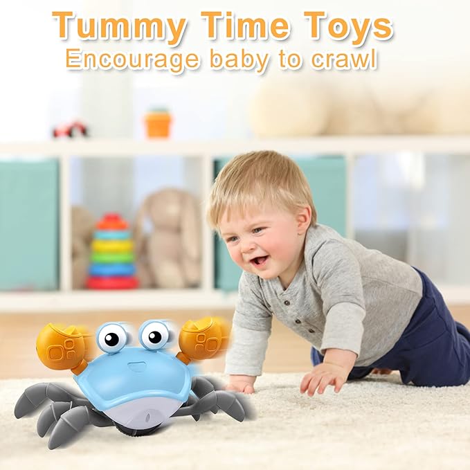 Plnmlls Crawling Crab Baby Toy - Tummy Time Toys-with Music and LED Light,Walking Crab Toy for 0-6 6-12 12-18 36 Months Walking Toddler Birthday Gift(Azure）