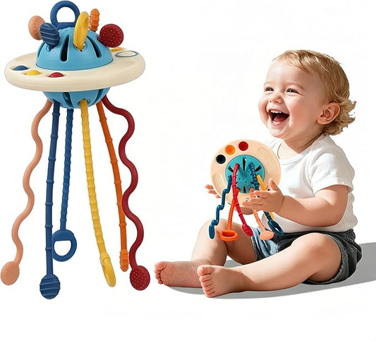Montessori Baby Toys for 12M+, UFO Sensory Play Set for Toddlers, Pull String Pull String Toy in Stollers Developmental Toys for Fine Motor Skills Gift for Boys& Girls