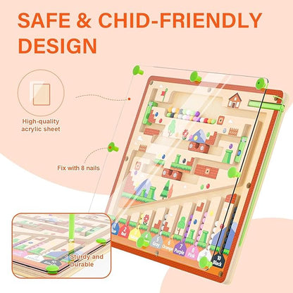 zhiwuzhu Magnetic Color and Number Maze for Montessori Toys,Wooden Matching Learning Counting Board for Toddler Ages 2-4,Toddler Fine Motor Skills Toys for Boys Girls