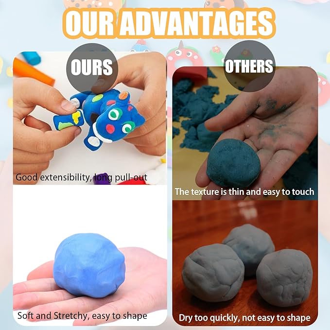 Adult Magic Foam DIY Molding Clay,Air Dry Clay Set 48 Colors Ultra Light Modeling Clay with 3 Tools 150 Accessories and 5 Display Balls Soft Non Sticky Safe DIY Craft for Sculpting Arts and GIF