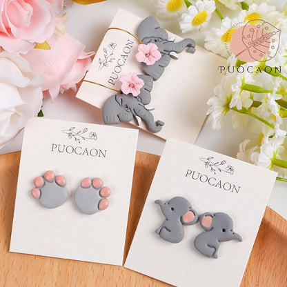 Puocaon Elephant Polymer Clay Cutters 5 Pcs, Mirrored Shape Baby Elephant Clay Cutters for Earrings, Paw Clay Earring Cutters