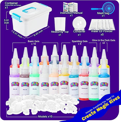 Upgraded Magic Water Elf Toy Kit, 20 Gels & 15 Molds, Craft & Art Kits for Kids Girls Boys Age 3 4 5 6 7 8 9 10 11 year old, Aqua Fairy Make Your Own Water Pets Squishy Maker Birthday Gift Party Favor