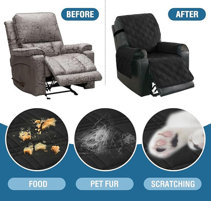 H.VERSAILTEX 100% Waterproof Recliner Chair Covers Dog Chair Cover Non Slip Covers for Recliner Chair with Pocket Electric Power Lift Recliner Slipcovers for Pets and Kids,Black/Beige