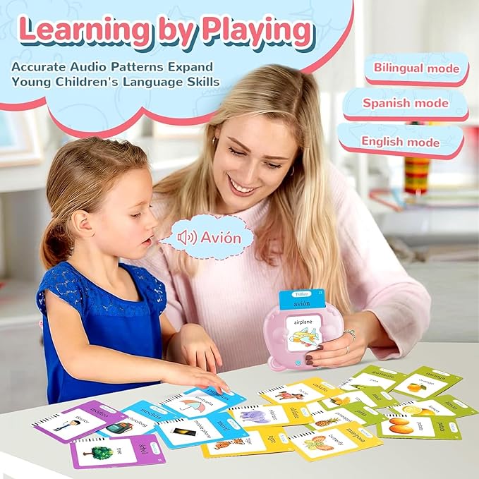 Spanish & English Talking Flash Cards for Toddler 1-6 Year Olds, Learning Montessori Toys with 224 Sight Words, Speech Therapy Toys, Children's Sensory Preschool Learning Educational Birthday Gifts