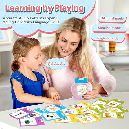 Spanish & English Talking Flash Cards for Toddler 1-6 Year Olds, Learning Montessori Toys with 224 Sight Words, Speech Therapy Toys, Children's Sensory Preschool Learning Educational Birthday Gifts