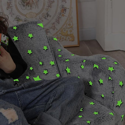 Star Glow in The Dark Toddler Couch, 2-in-1 Toddler Soft Couch Fold Out with Star Pillow, Convertible Sofa to Lounger for Girls and Boys, 1-Seat