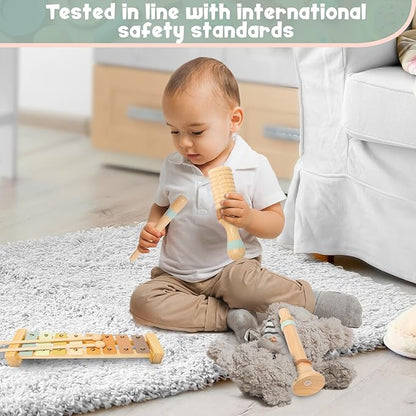 Stoie's Wooden Musical Instruments for Toddlers 1-3 - Montessori Music Toys for 1 Year Old, with Xylophone, Tambourine and More - Aids Educational Development and Creativity -Baby Musical Instruments