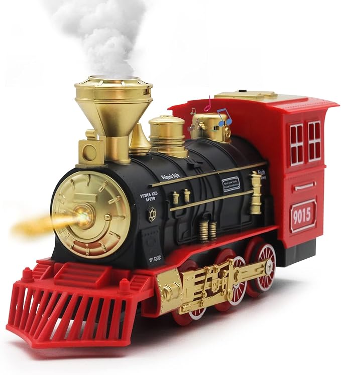 Hot Bee Train Toys Train Steam Locomotive Engine Toy, Smoke, Lights & Sounds, for 3 4 5 6 7+ Year Old Kids