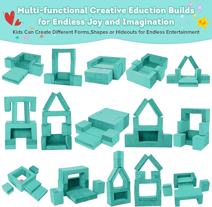 Kids Couch Sofa, 7 Pcs Modular Toddler Couch, Freely Removable Kids Chair Sofa for Playing, Creativity, Sleeping, Versatile Fold Out Baby Play Couch Set for Playroom, Bedroom Furniture