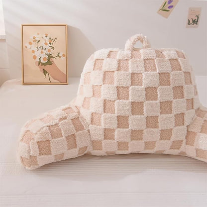 Aimuan Reading Pillow Checkered Bed Rest Wedge Backrest Checkerboard Pillow with Arms Back Support for Sitting Up in Bed Cushion Incline Rest Sleeping Snoring Pillow (Beige,Standard)