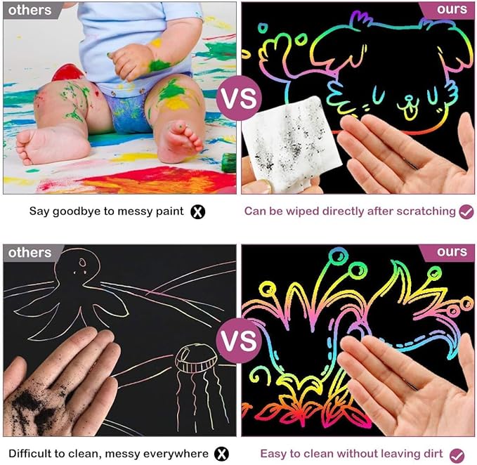 Scratch Rainbow Paper for Kids: 117 Pcs Magic Scratch Off Paper Children Art Crafts Set Kit Supplies Toys Black Scratch Sheets Notes Cards for Boys Girls Birthday Party Favors Christmas Easter Gift