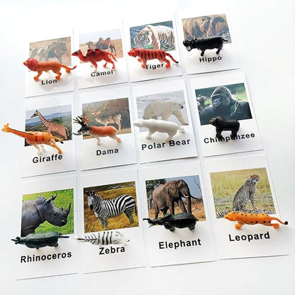 MEROCO Montessori Animal Match - Miniature Forest Animal Toy Figurines with Matching Cards Montessori Language Materials Preschool Learning Toy NEWTT0010YS3