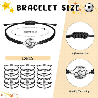 Sabary 30 Pcs Sport Theme Party Favors Set, 15 Pcs Soccer Pens 15 Pcs Soccer Theme Bracelets Ballpoint Pens Adjustable Bracelet Sport Party Gifts for Kids Teens Team Members (Black)