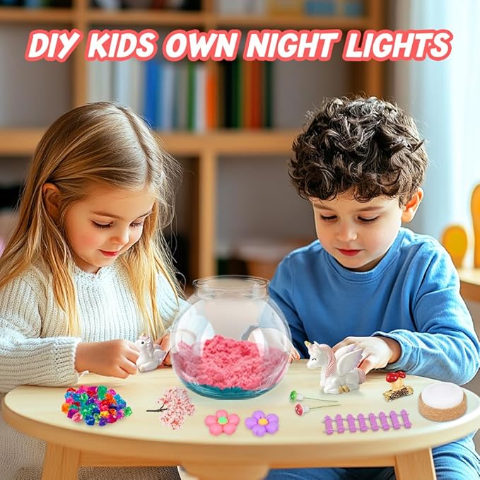 Unicorn Terrarium Crafts Kit for Girls - Make Your OWN Unicorn Night Light with 16 Modes LED Remote Control Birthday Gifts Creativity DIY Toys for Ages 3 4 5 6 7 8 9 10 3-5 4-6 5-7 6-8 Year Old Kids