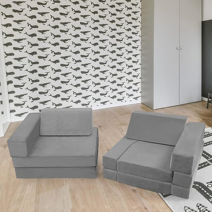 MeMoreCool 10-Pieces Kids Play Couch, Toddler Couch for Playroom, Grey