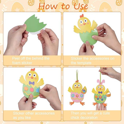 Fennoral 12 Pack Easter Craft for Kids Make You Own Easter Chick Foam Stickers Ornament DIY Easter Arts and Crafts for Preschool Easter Art Project Easter Decoration