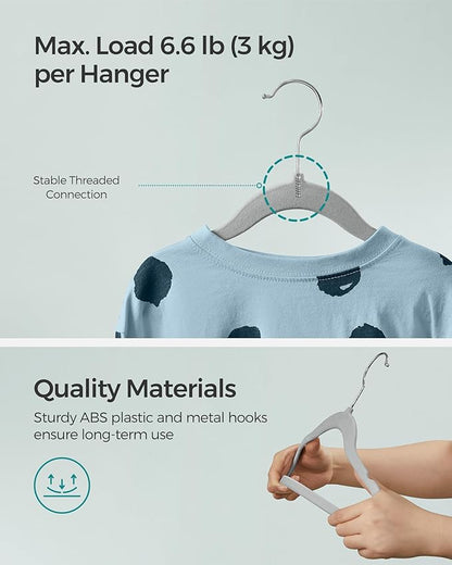 SONGMICS Baby Hangers 30 Pack, Kids Hangers for Closet, 11.8 x 8.1 Inches, Silver 360° Swivel Hooks, Space-Saving Clothes Hangers, Velvet Hangers for Nursery, Non-Slip, Dove Gray UCRF027G30