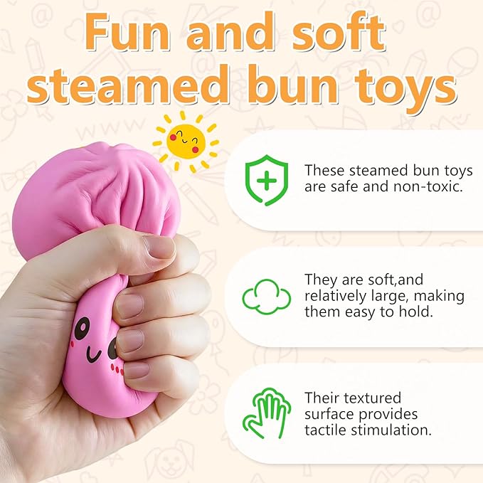 Glitter Dumpling Squishy,Dumpling Squishies,Glitter Dumpling Mystery Box,Colorful Dumpling Stress Balls Fidget,Jumbo Squishy Toy with Steamer Box,Soft Squeeze Decompression Dough (Pink)