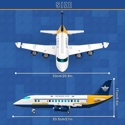 Large City Passenger Airplane Building Set with LED Light, 1089 PCS Toy Plane Building Blocks with Airport Terminal, Luggage Cart, Belt Loader Model Plane Toys Gift for Boys Girls Kids 6-12+