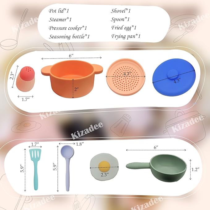 Play Kitchen Accessories, Silicone Pretend Play Kitchen Toys Set, Play Kitchen Pots and Pans Set for Kids, Learning Education Cooking Toys for Girls(Orange)