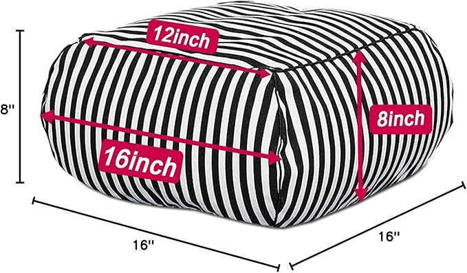 Stuffed Floor Cushion with Cotton Canvas Washable Zebra Cover and Foam Filling, Doubles as Cozy Bean Bag and Square Footstool for Relaxing in Living Room, Bedroom, or Terrace Yoga Meditation Seat.