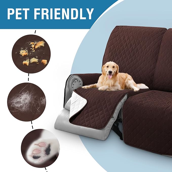 H.VERSAILTEX 100% Waterproof Recliner Loveseat Slipcover 2 Pieces Sofa Covers for 2 Seat Reclining Couch Soft Thick Furniture Protector with Pockets Washable(Recliner Loveseat, Chocolate)
