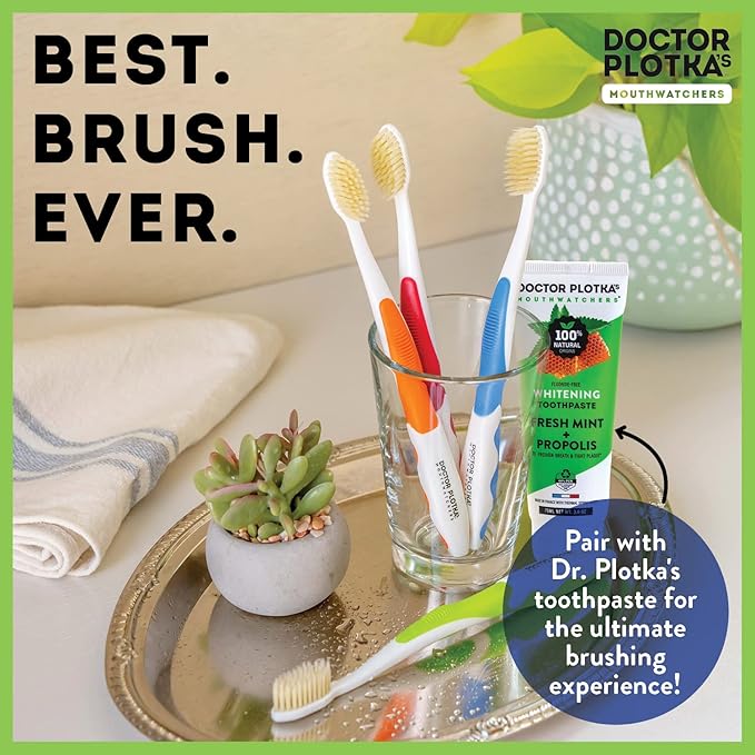 MOUTHWATCHERS Dr Plotkas Extra Soft Flossing Toothbrush Manual Soft Toothbrush for Adults, Ultra Clean Toothbrush, Good for Sensitive Teeth and Gums, Multicolor - 6 Pack